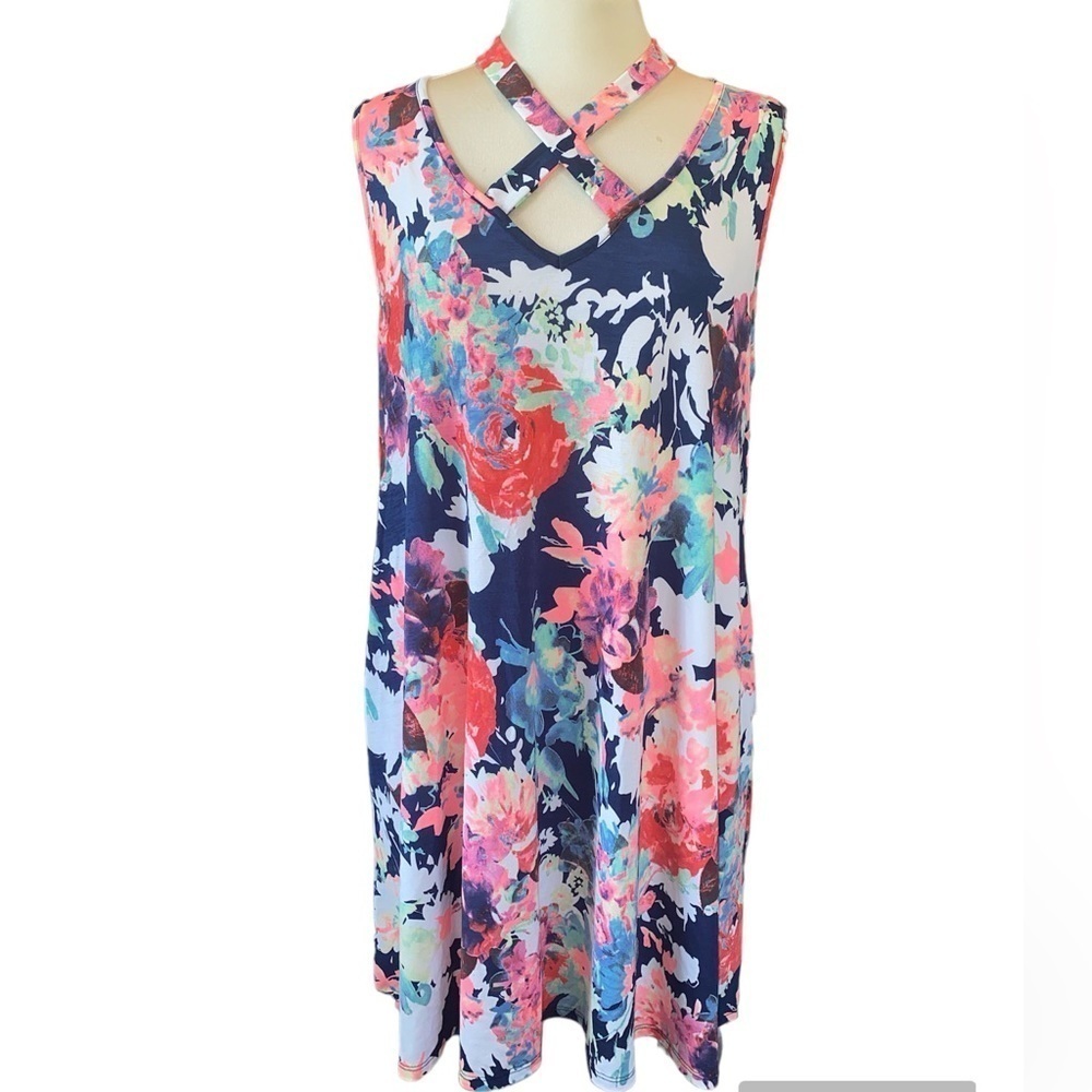 Jules & James Boutique dress sleeveless deep V-neckline floral print Size Large